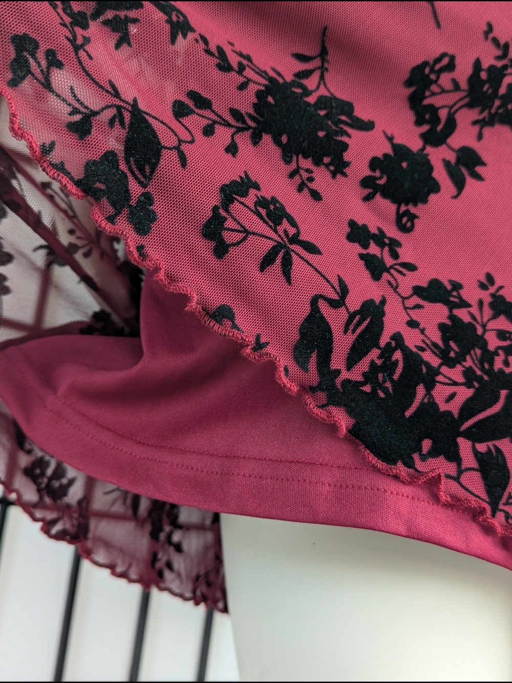 Cider Curve Spaghetti-Strap Dress in Burgundy with Velvet Black Flowers 0XL - Picture 5 of 6
